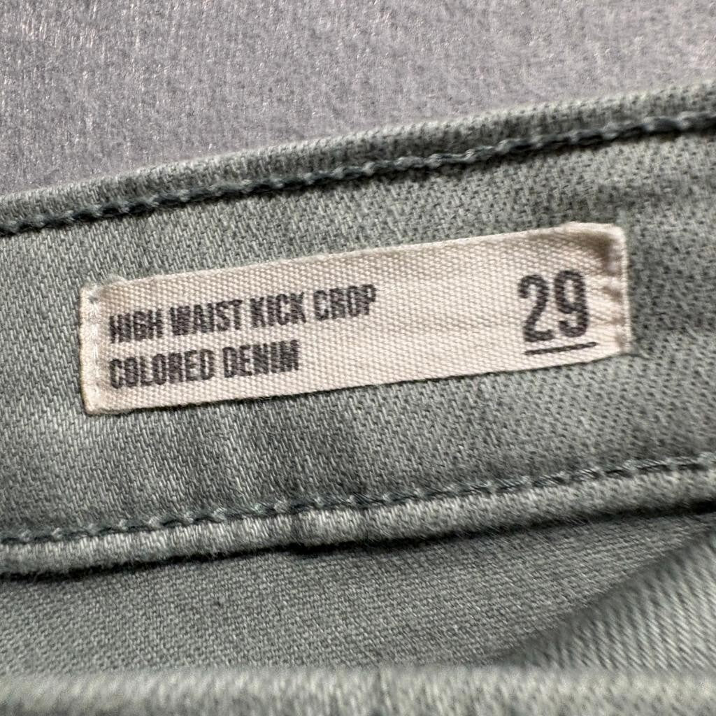 Harper Heritage High Waist Kick Crop Jeans Womens 29 Green Raw Hem Stretch