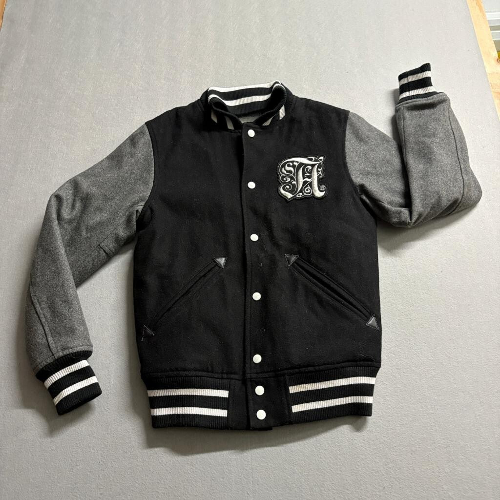 Alife NY Mens Varsity Jacket Medium Black Grey Wool Blend Letterman Snap Button
