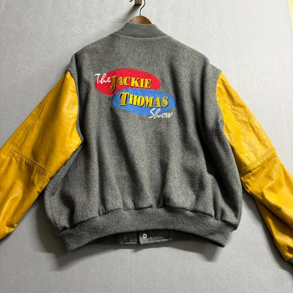 Vintage Starwears Jackie Thomas Show Varsity Jacket Mens XL Gray Wool Yellow