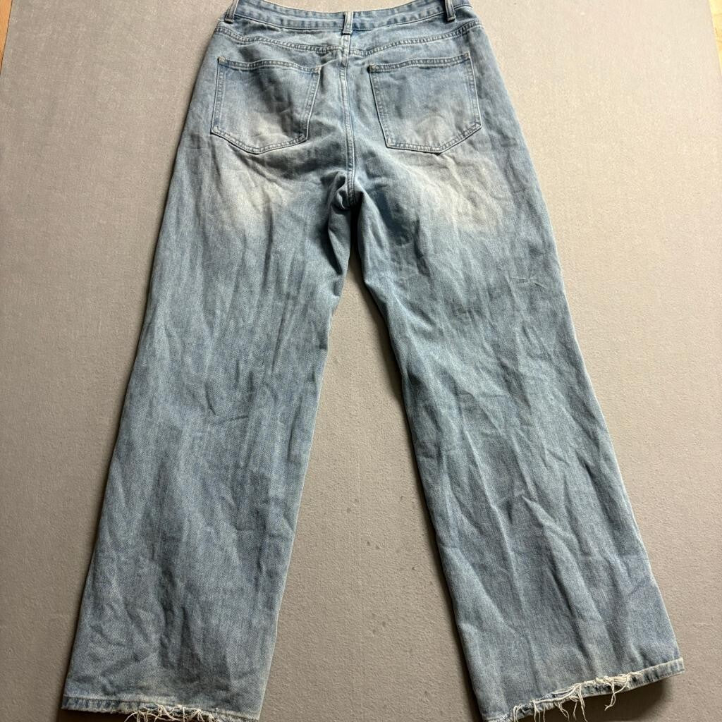 Shein Butterfly Distressed Jeans Womens Large Blue Denim Wide Leg High Rise Y2K