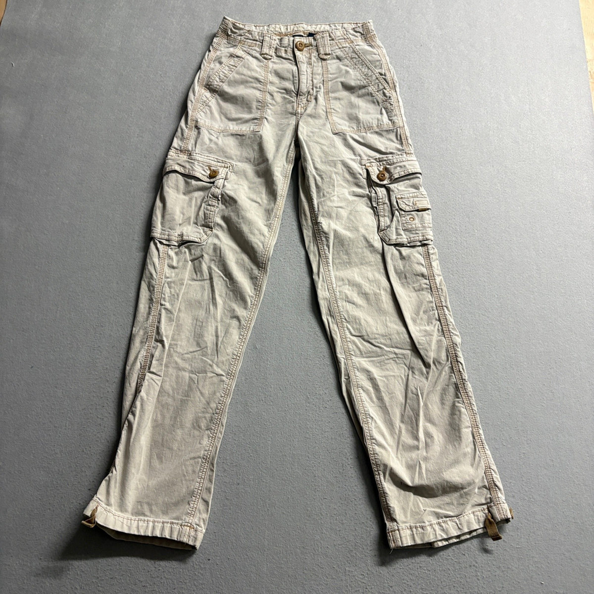 American Eagle Baggy Jogger Cargo Pants Womens 00 Regular Khaki Beige Stretch