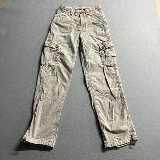 American Eagle Baggy Jogger Cargo Pants Womens 00 Regular Khaki Beige Stretch