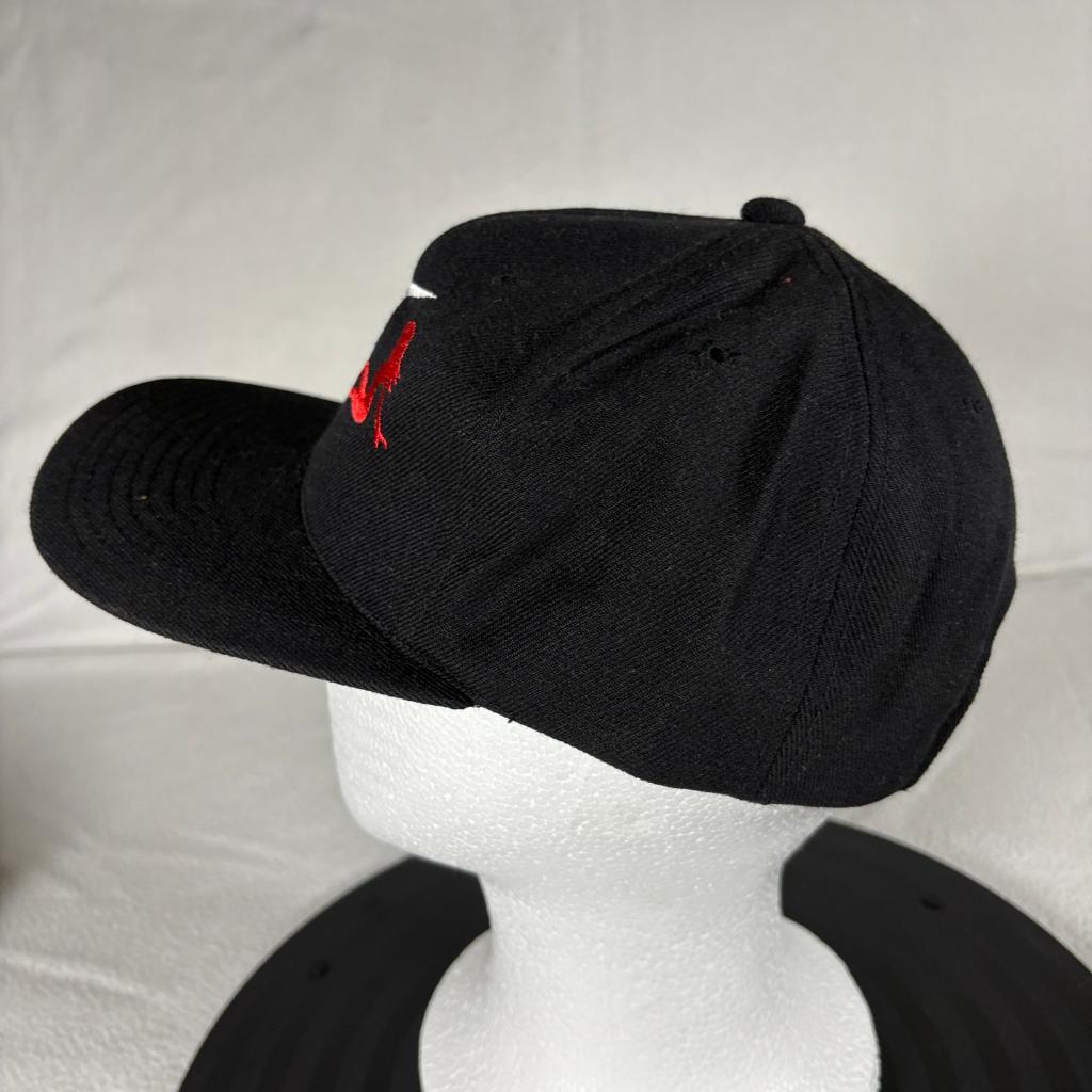 Vintage Kee and Ed Mudflap Girl Swoosh Snapback Hat Mens Black Wool Blend Cap