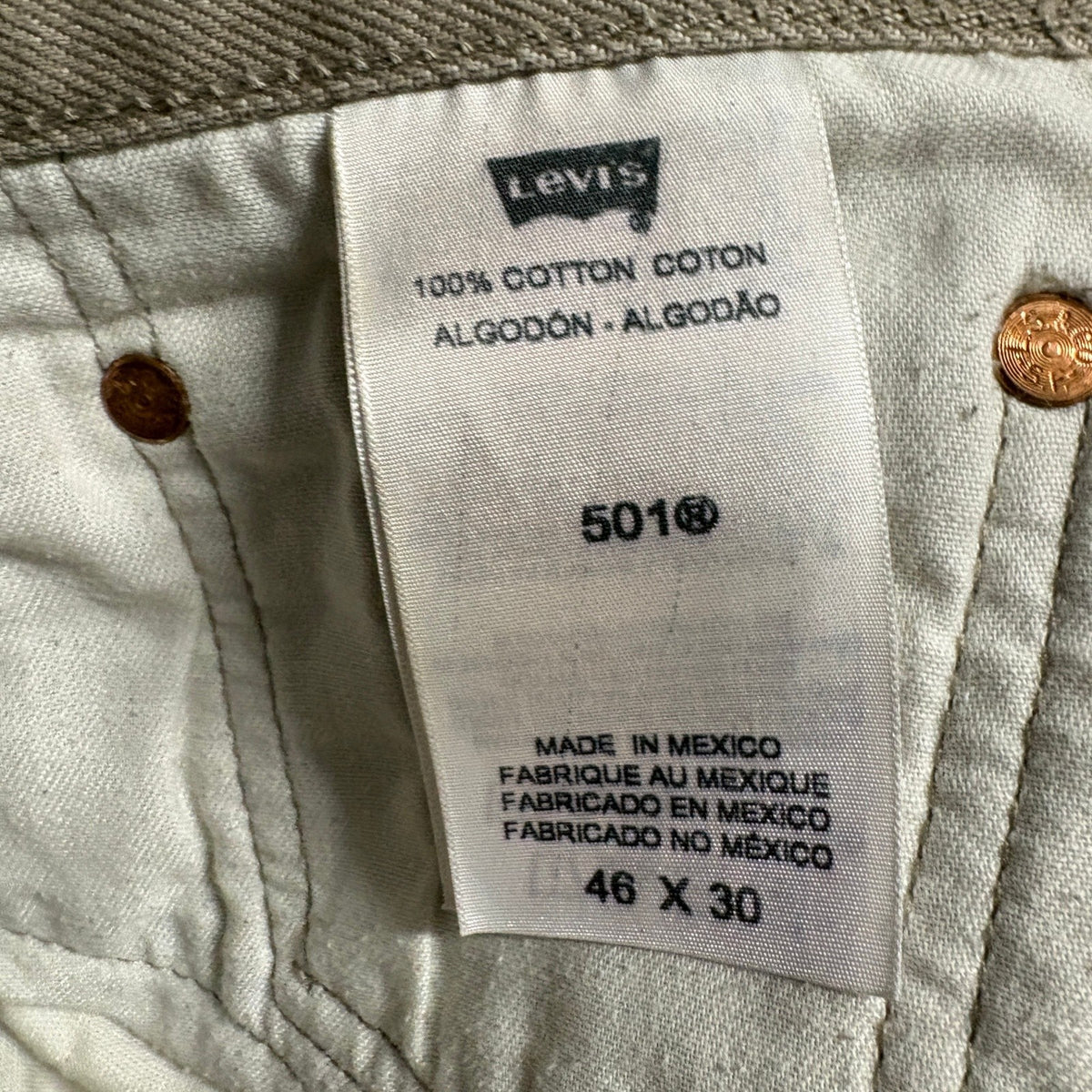 Levis 501 Button Fly Jeans Mens 46x30 Brown Denim Straight Leg Pants Mexico