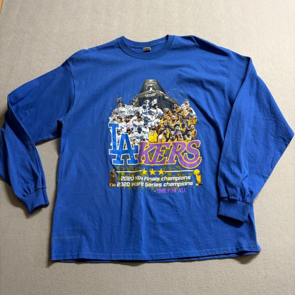 Los Angeles Lakers Dodgers 2020 Champions Long Sleeve Shirt Mens XL Blue Gildan