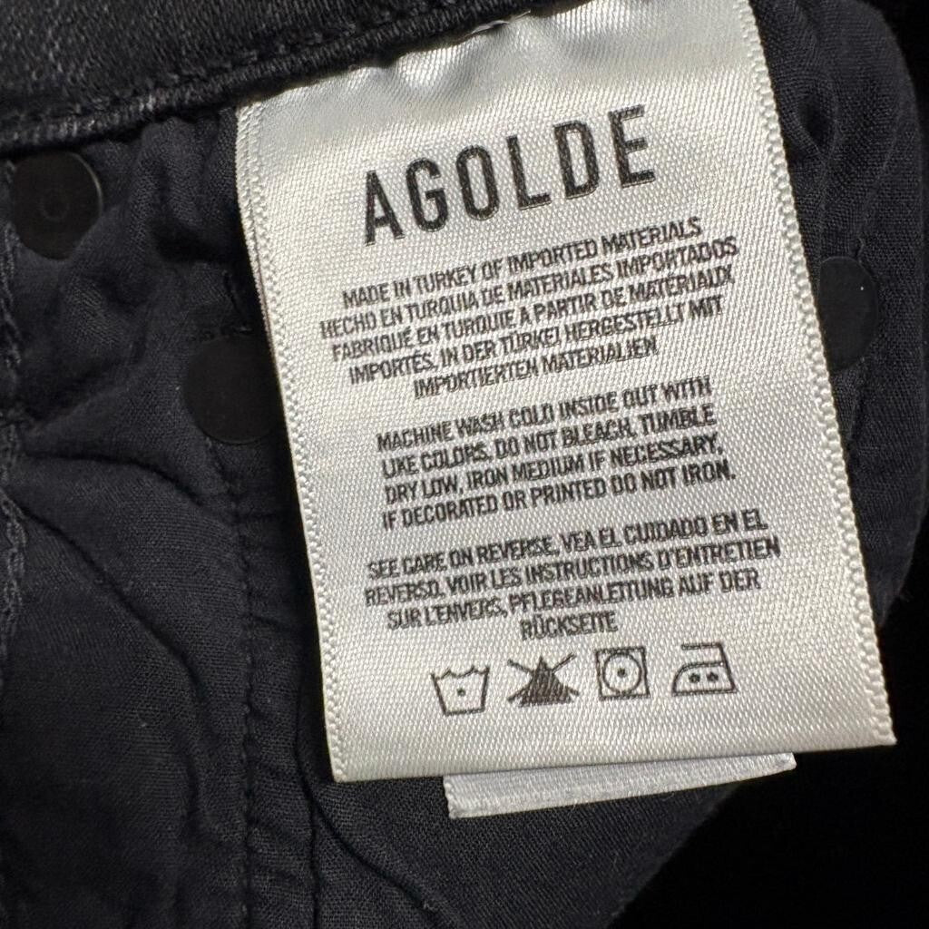 AGOLDE Sophie High Rise Skinny Jeans Womens 24 Black Distressed Frayed Hem