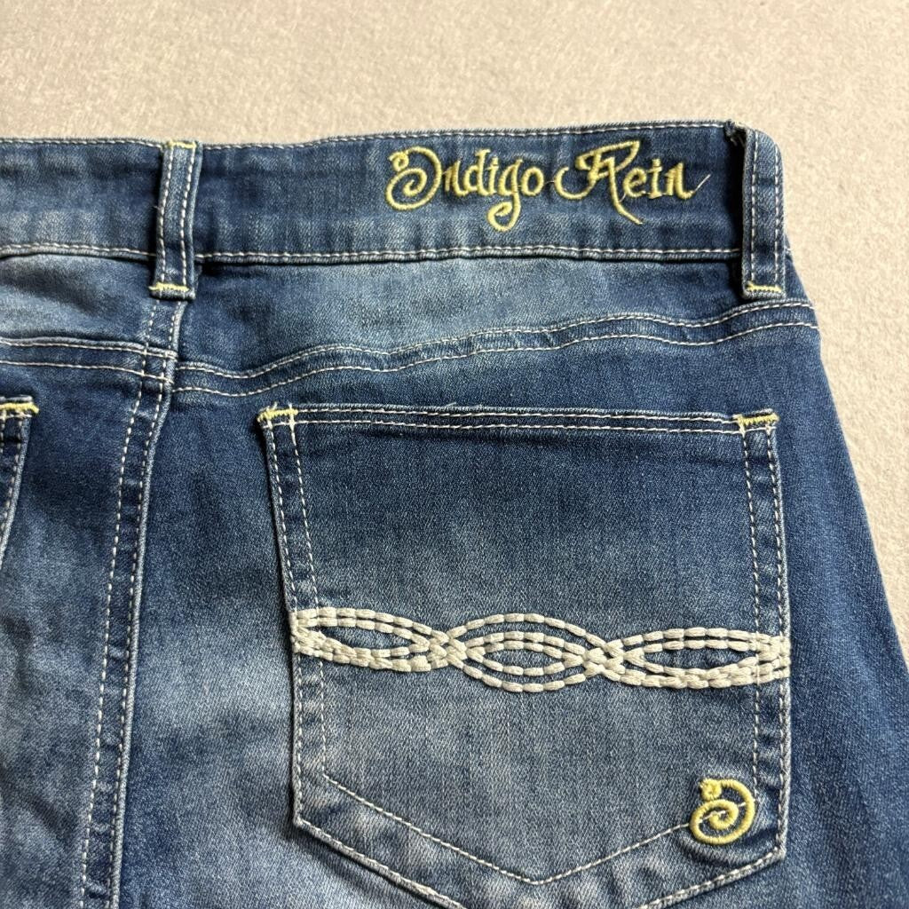 Indigo Rein Distressed Patchwork Skinny Jeans Womens Size 5 Blue Denim Stretch