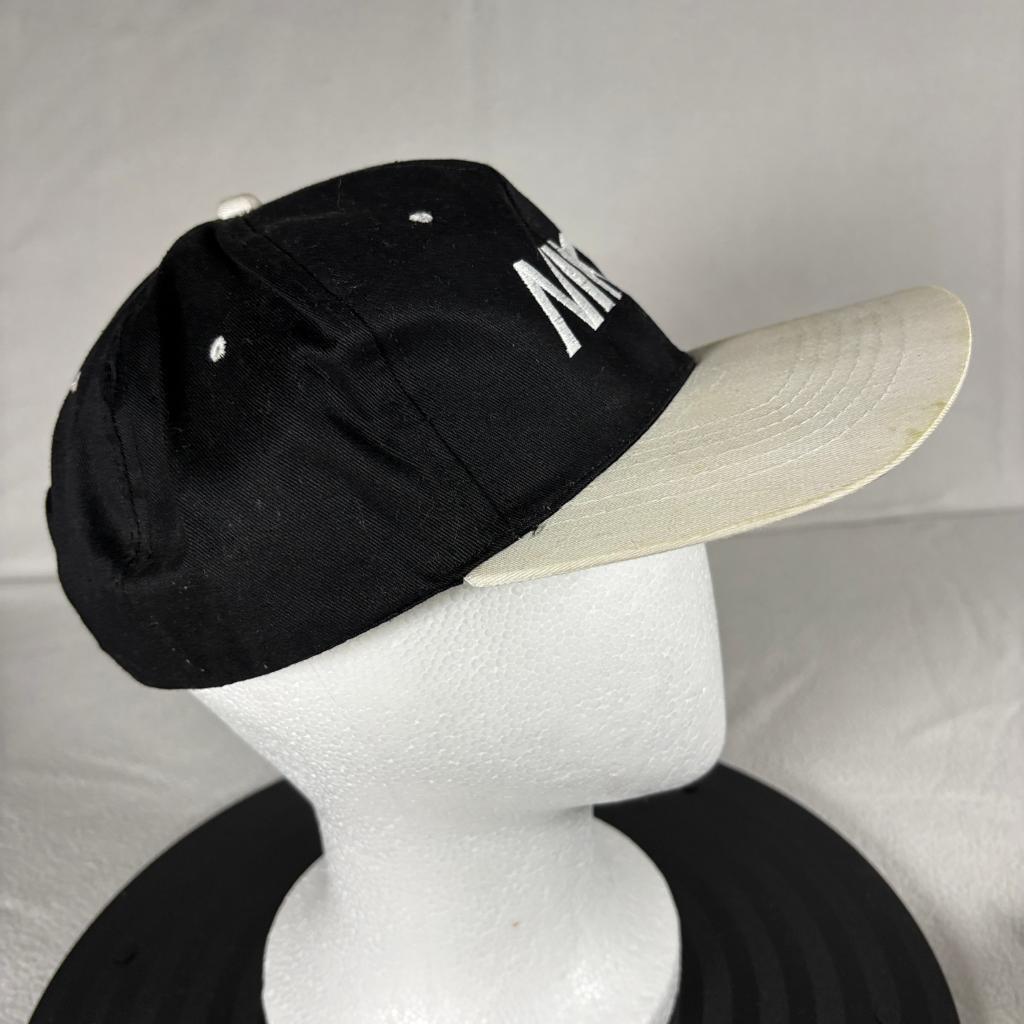 Vintage Nike Spellout Snapback Hat Mens Black Beige Two Tone Cap Cameo Tag