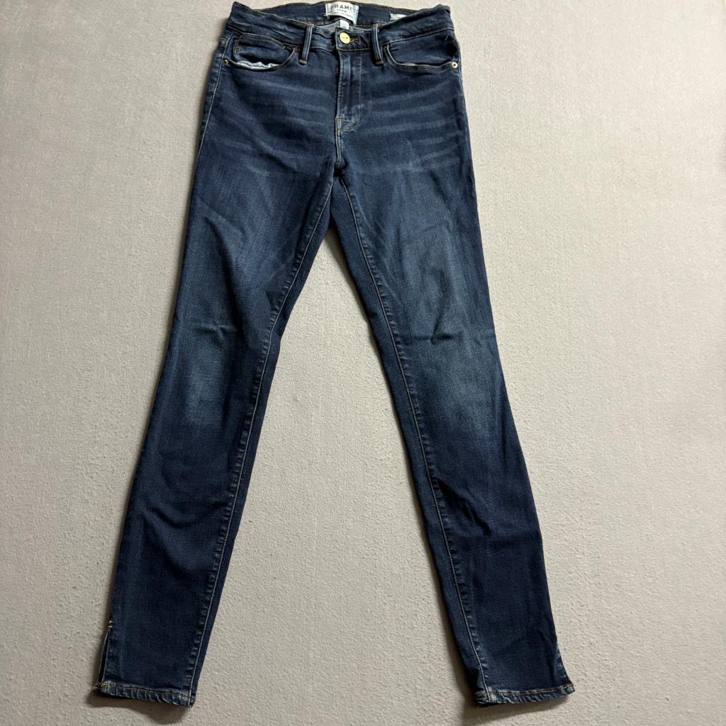 Frame Denim Le High Skinny Jeans Womens 27 Wythe Blue Stretch Ankle Zip