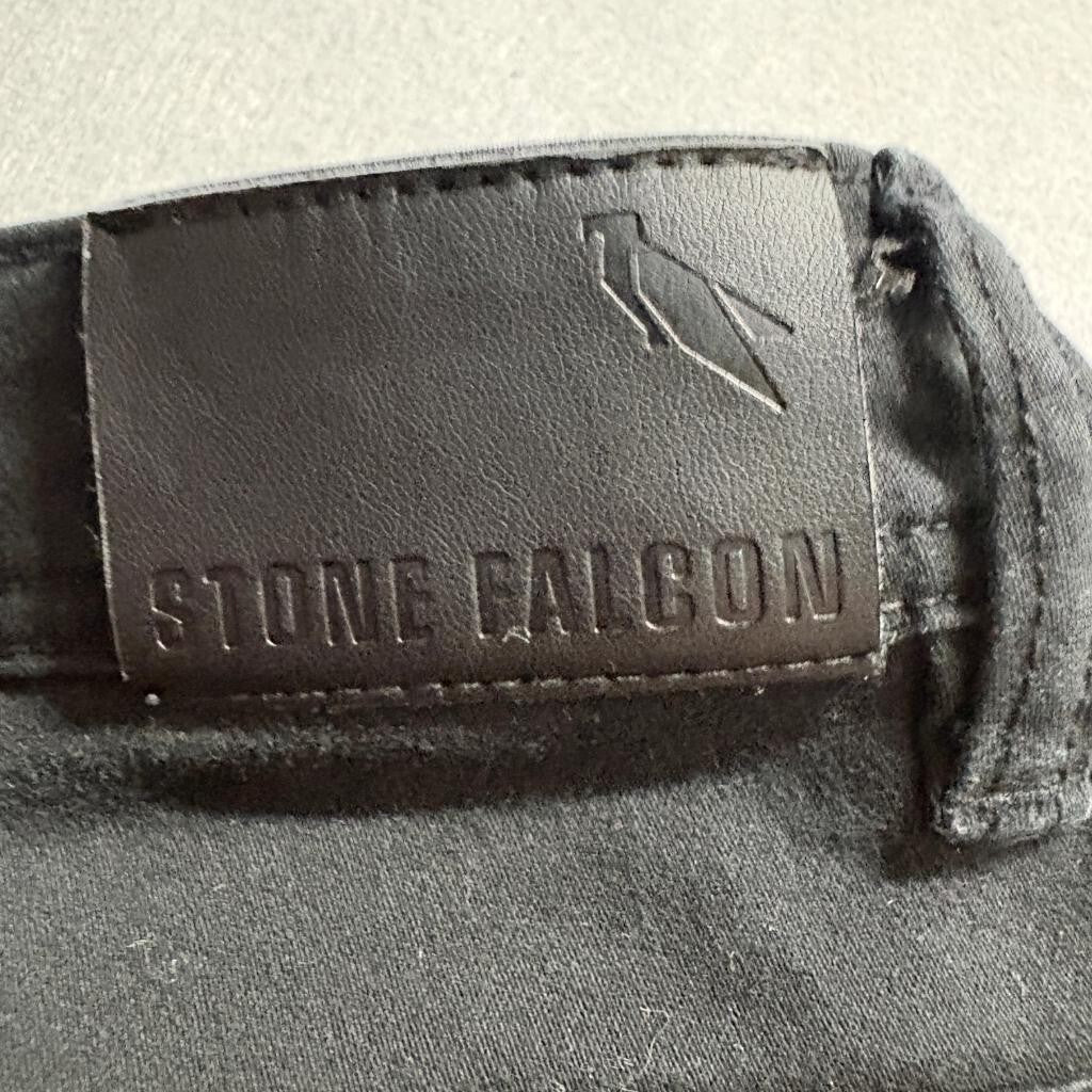 Stone Falcon Slim Fit Jeans Mens 36x32 Black Distressed Raw Hem Denim Pants