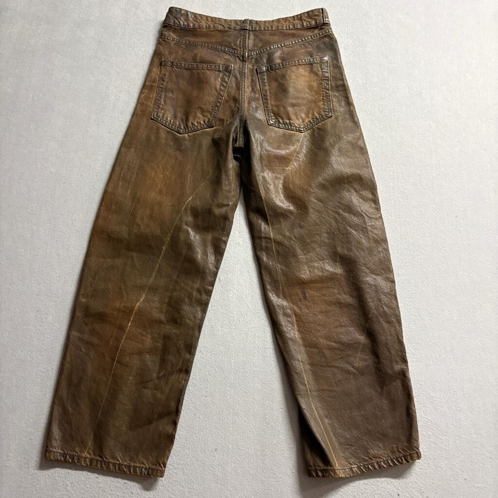 H&M Divided Coated Brown Denim Jeans Womens Size 2 Wide Leg High Rise Waxed Look