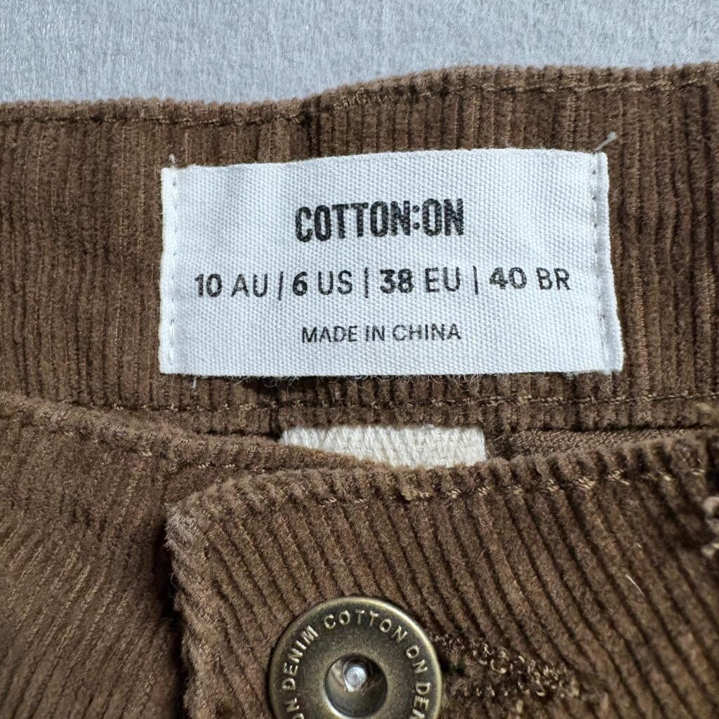 Cotton On Cord Straight Jean Womens Size 6 Brown Corduroy Pants High Rise