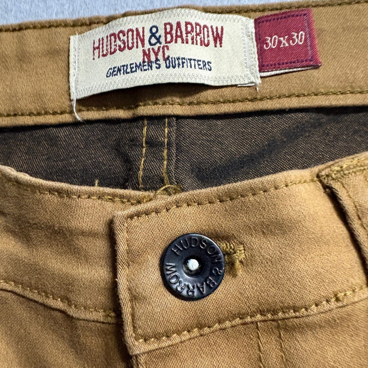 Hudson and Barrow NYC Mens Slim Stretch Pants 30x30 Brown Chino 5-Pocket