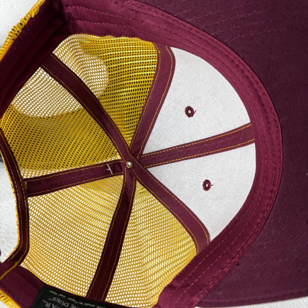 ML Caps The Duke Maroon Gold Mesh Back Trucker Hat Snapback Blank Cap New