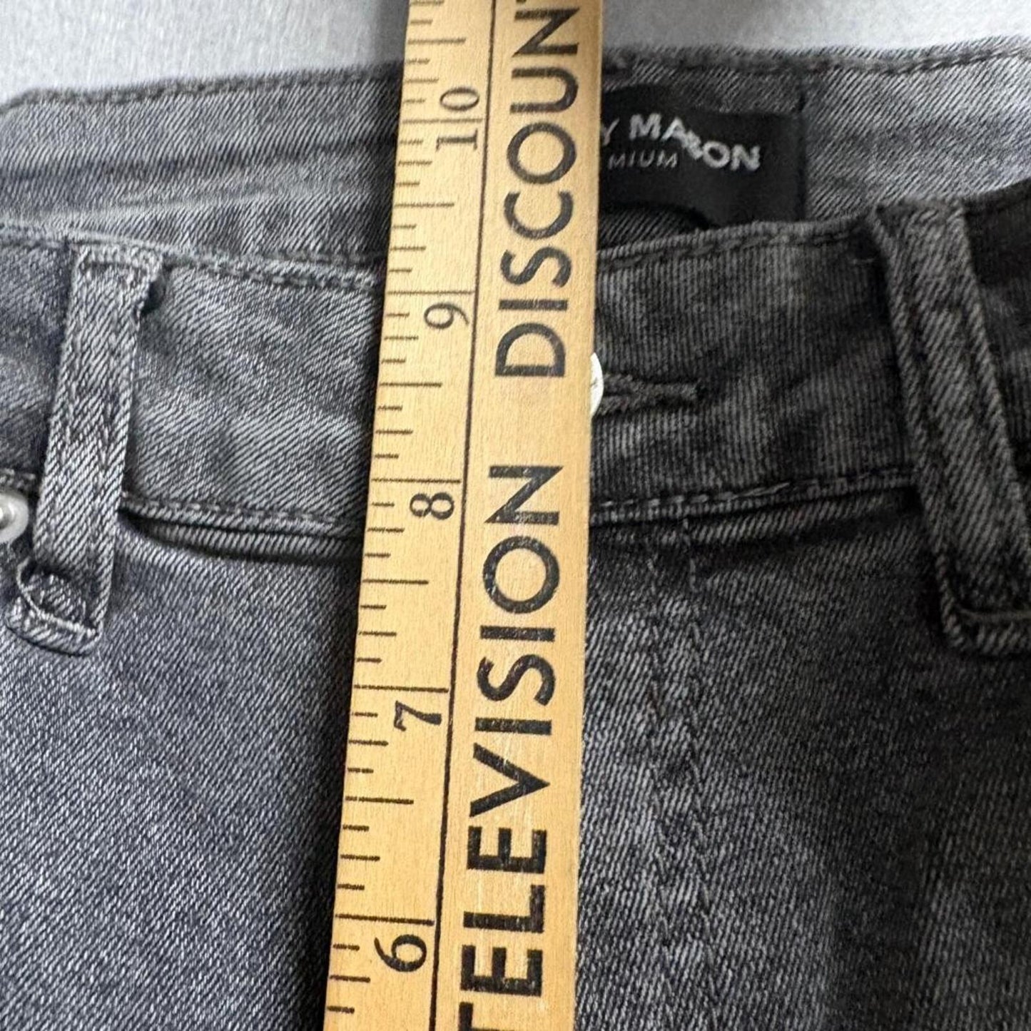 Ashley Mason Premium Cross Patch Flare Jeans Womens Size 5/27 Gray Denim