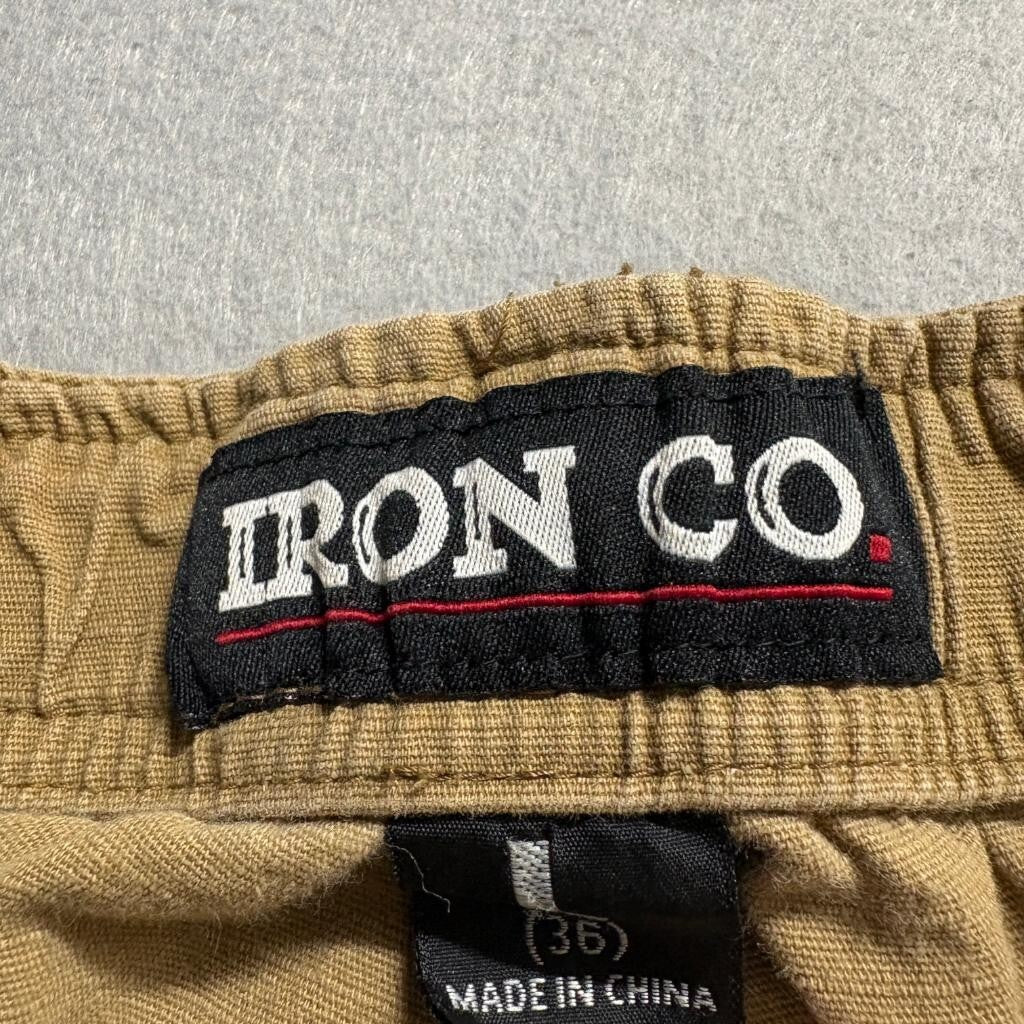 Iron Co Mens Cargo Jogger Pants Large L 36 Brown Cotton Spandex Elastic Waist