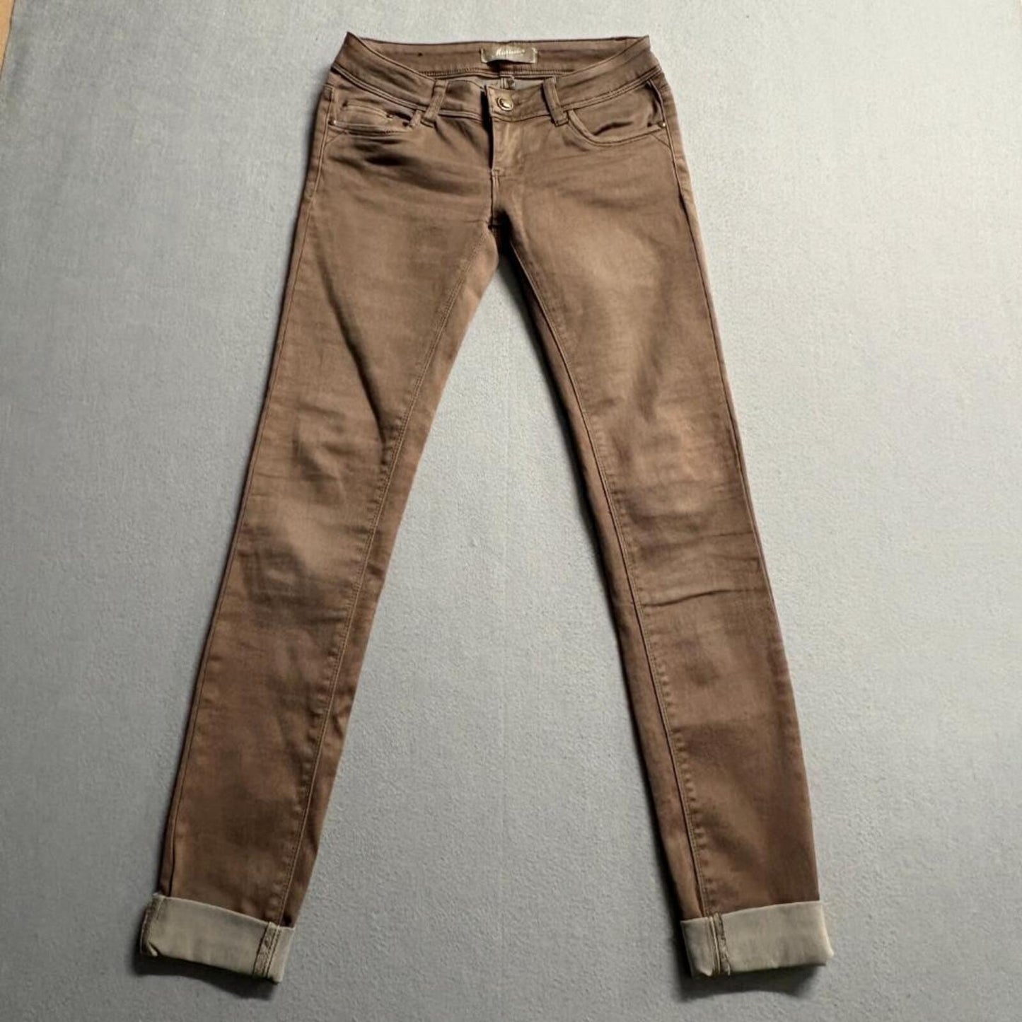 Miss Bonbon Skinny Jeans Womens Size S Brown Stretch Cuffed Denim Low Rise