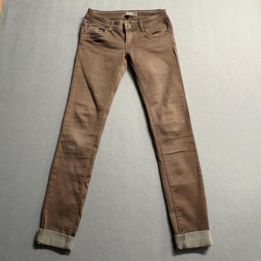 Miss Bonbon Skinny Jeans Womens Size S Brown Stretch Cuffed Denim Low Rise