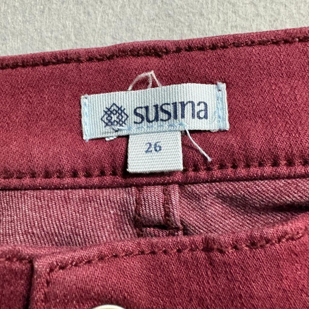 Susina Skinny Jeans Womens 26 Burgundy Red Stretch Denim Pants