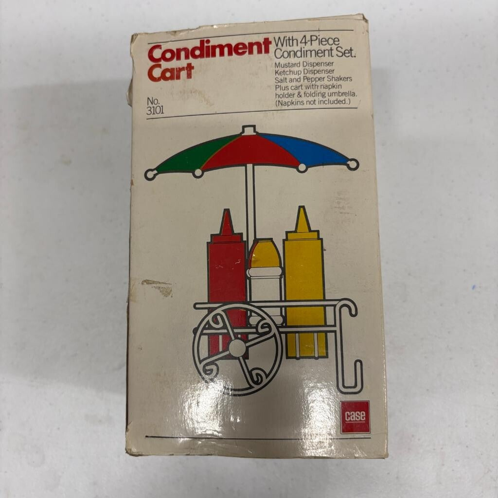 Vintage Case Condiment Cart 4 Piece Set Hot Dog Stand Picnic Table Server 3101