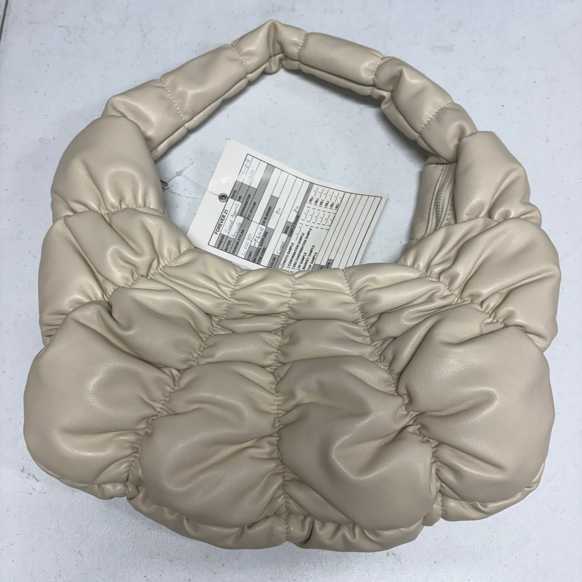 Forever 21 Ruched Shoulder Bag Cream PU Leather Proto Sample Hobo Handbag
