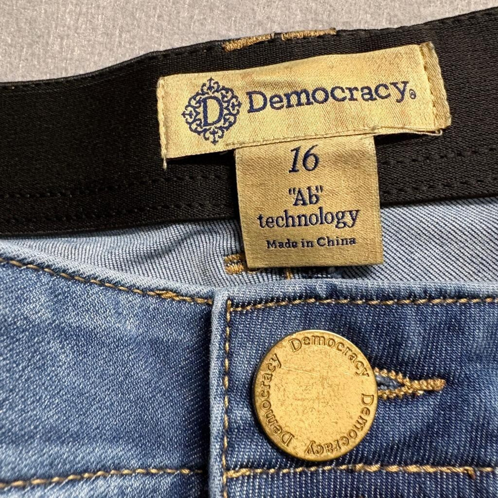 Democracy Ab Technology Jeans Womens 16 Blue Denim Stretch Raw Hem Crop