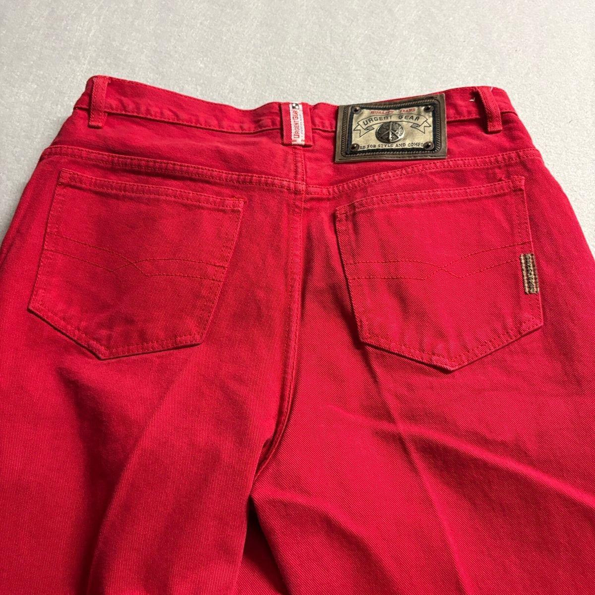 Urgent Gear Vintage 90s Red Denim Jeans Womens Size 34 High Rise Straight Leg