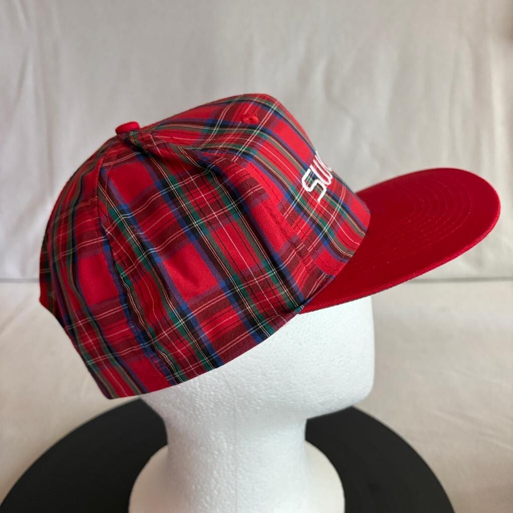 Vintage Swatch Watch Plaid Snapback Hat Mens Red Tartan KC Caps Made in Phils
