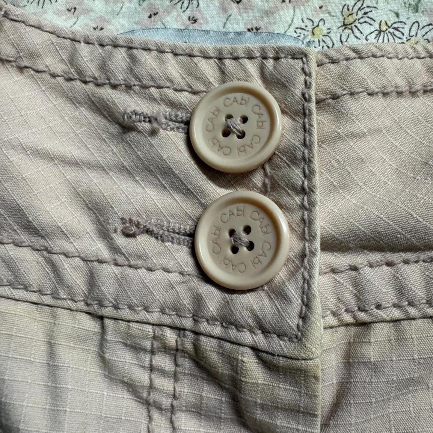 Cabi Womens Cargo Capri Pants Size 8 Tan Beige Cotton Ripstop Drawstring Hem