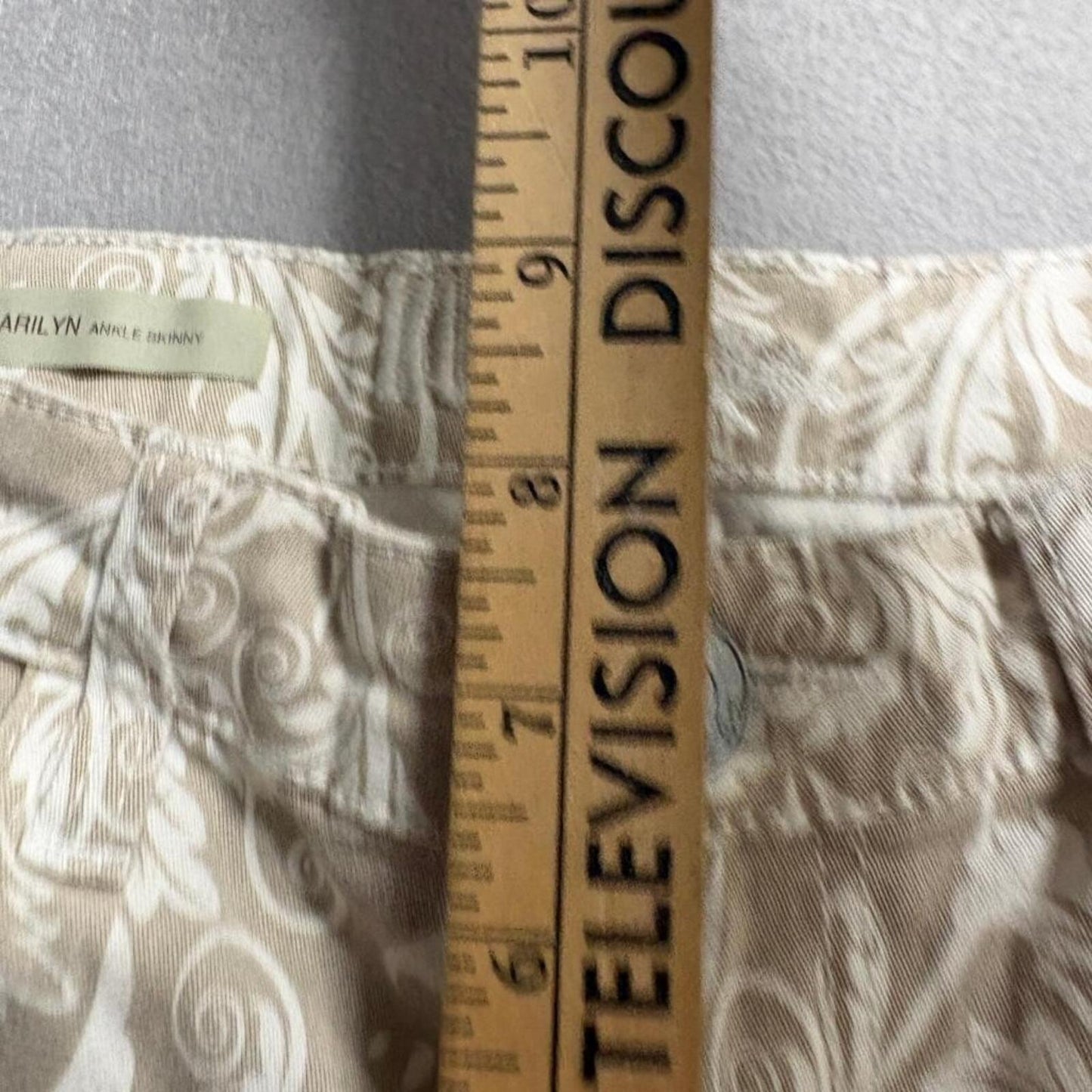 Kut from the Kloth Marilyn Ankle Skinny Jeans Womens 6 Beige Damask Floral Print