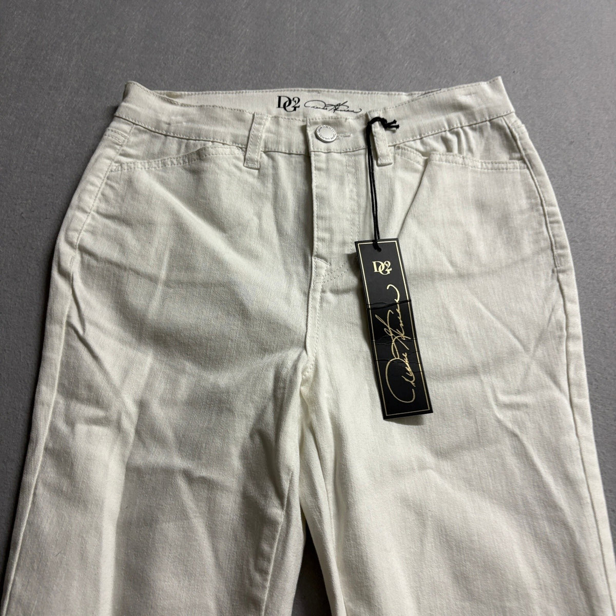 DG2 Diane Gilman Jeans Women Size 4 Off White Frayed Seam Flare Stretch NWT