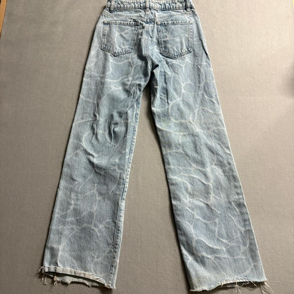 Garage Denim Wide Leg Jeans Womens 25 Light Wash Swirl Pattern Raw Hem High Rise