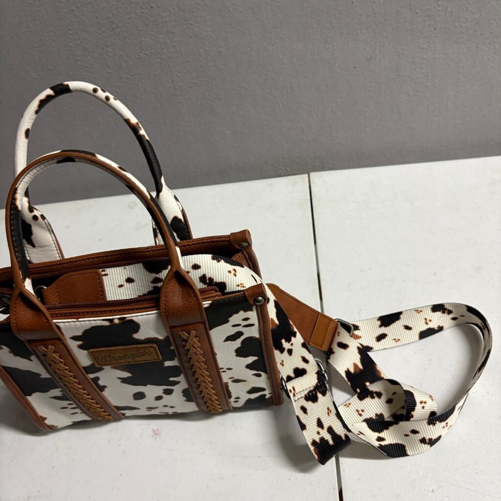 Wrangler Cow Print Mini Tote Bag Womens Brown Faux Leather Crossbody Satchel