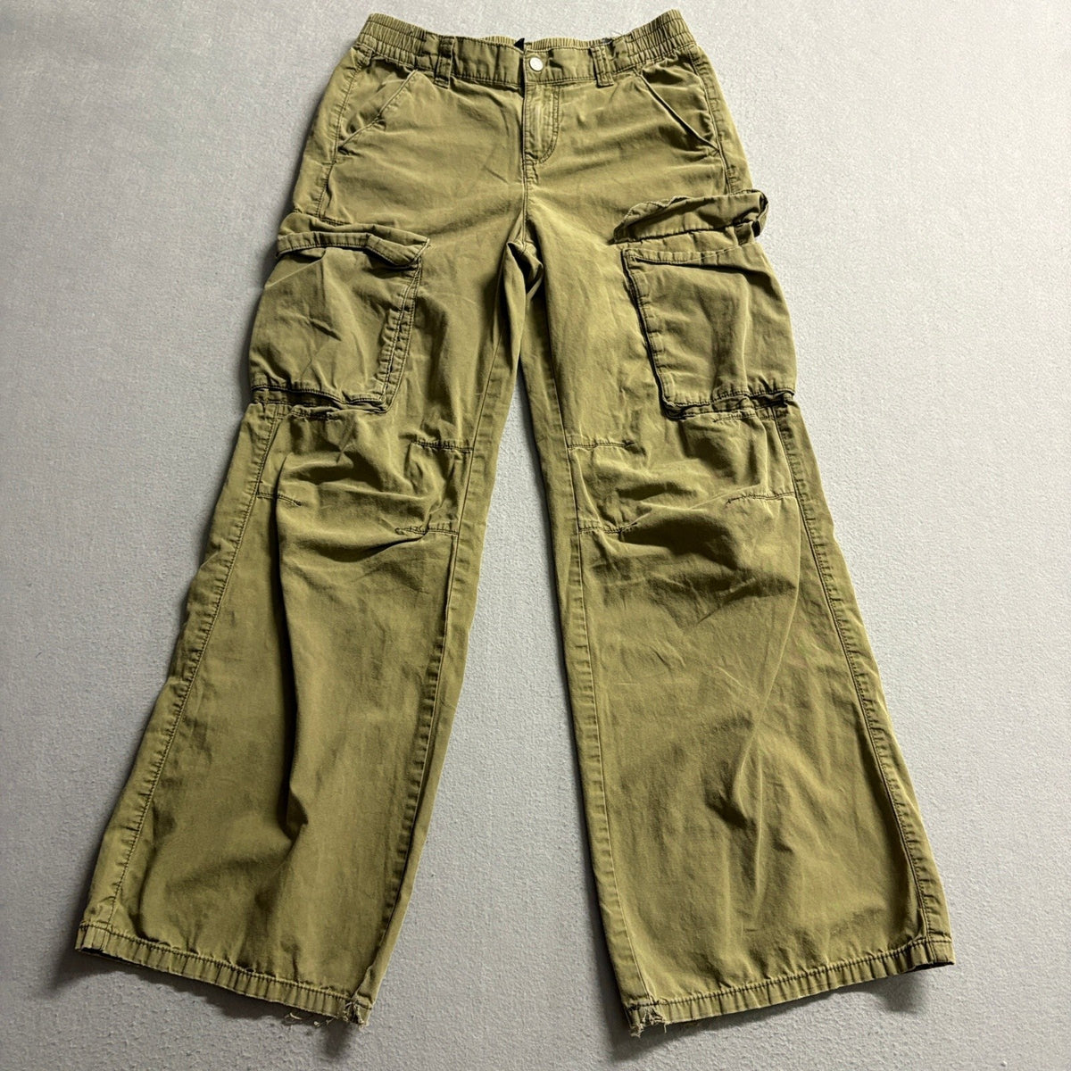 Divided H&M Cargo Pants Womens Size 0 Olive Green Wide Leg High Rise Y2K Cotton