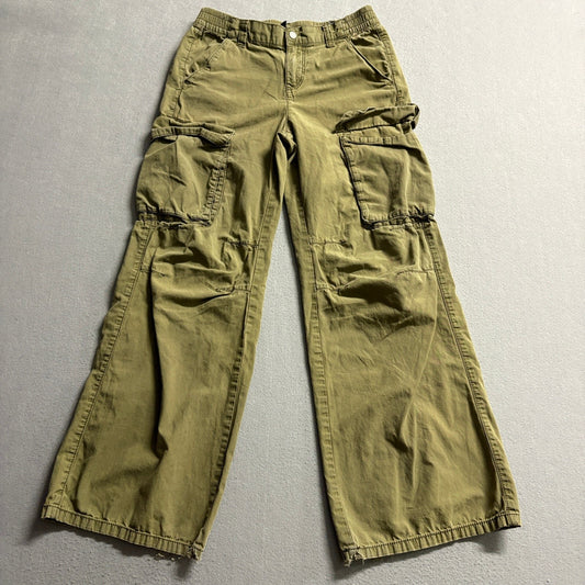 Divided H&M Cargo Pants Womens Size 0 Olive Green Wide Leg High Rise Y2K Cotton