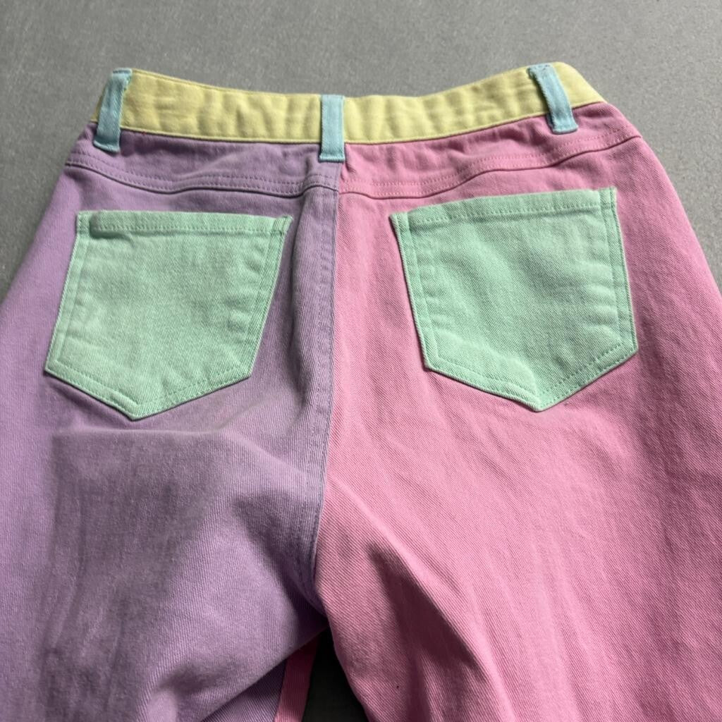 Sugar Thrillz Colorblock Pastel Jeans Womens Small Pink Purple Yellow Green