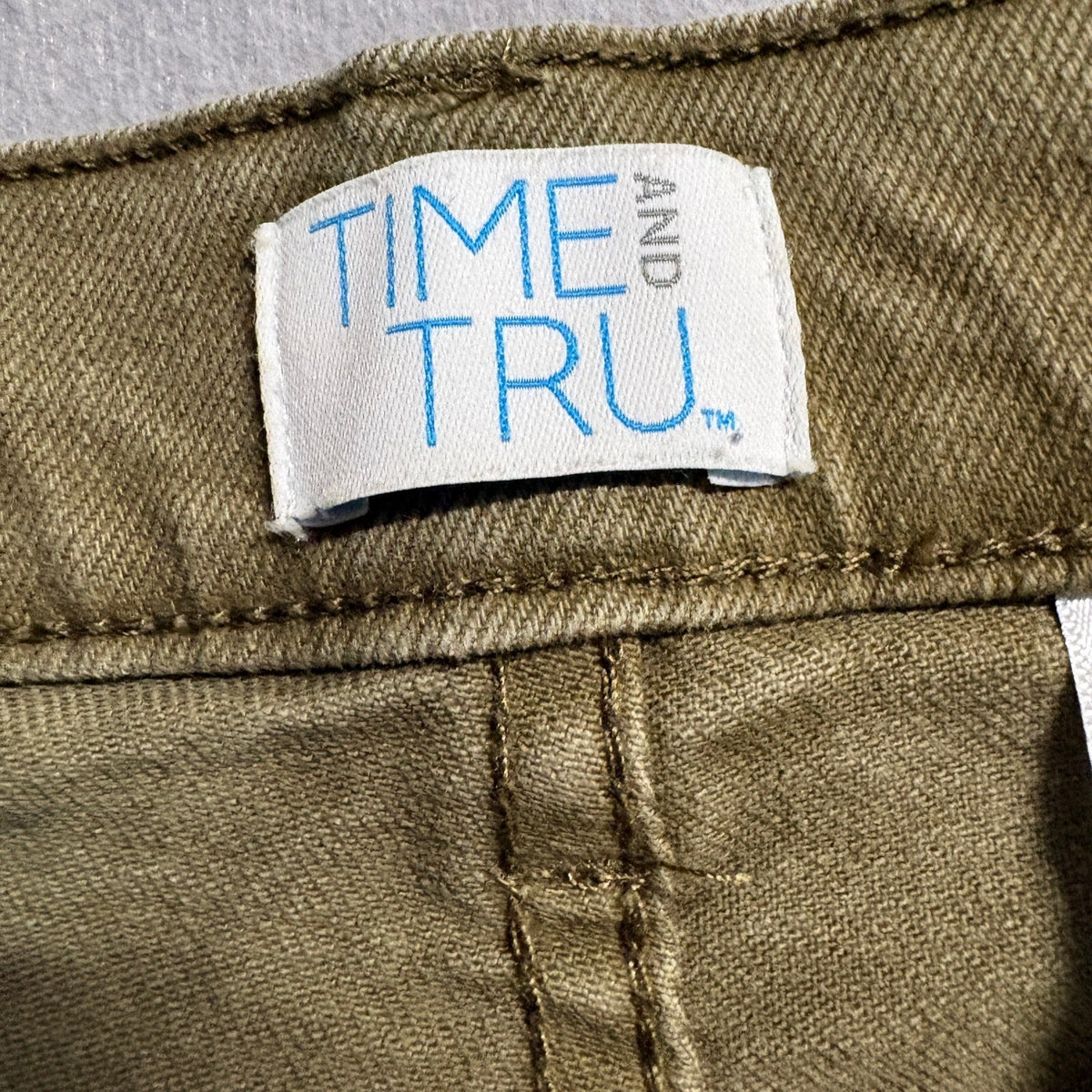 Time and Tru Womens Wide Leg Pants Size 18 Olive Green Cotton Stretch Crop