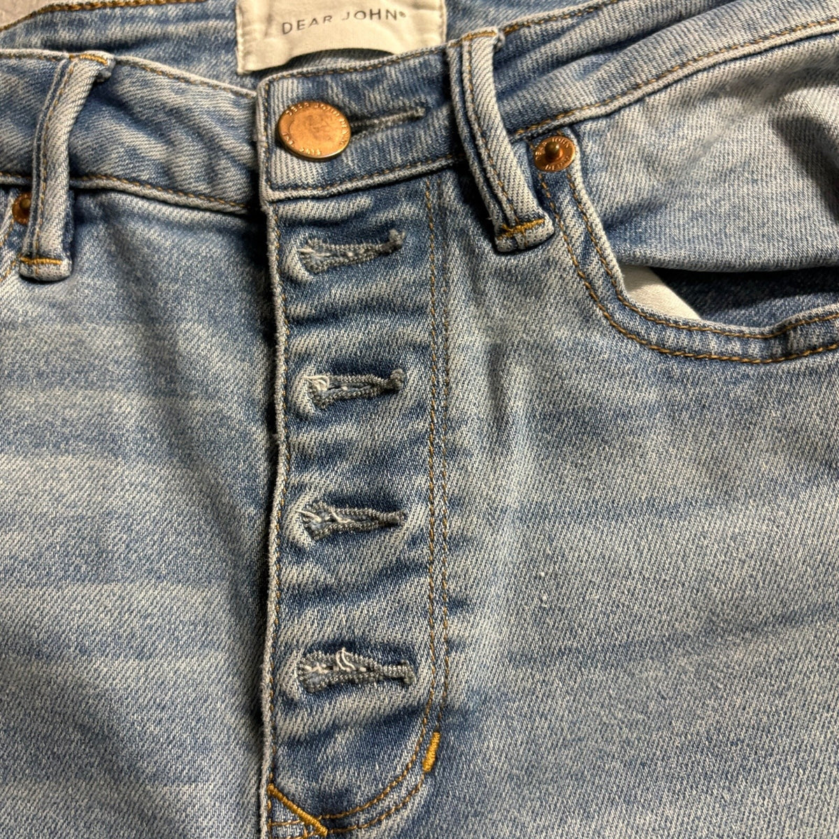 Dear John Denim Jeans Womens Size 27 High Rise Button Fly Frayed Raw Hem Blue