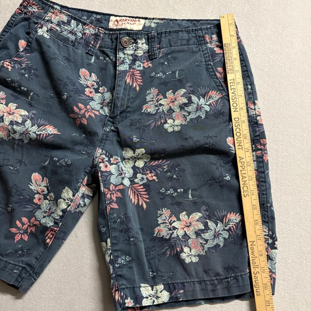 Arizona Jean Co Mens Shorts Size 34 Blue Floral Tropical Cotton Flat Front Chino