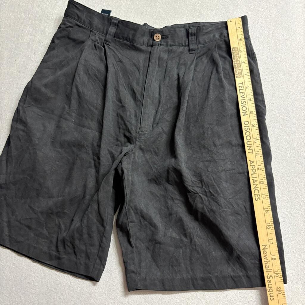 Montego Resort Silk Shorts Womens 32 Black Herringbone Pleated Casual Summer