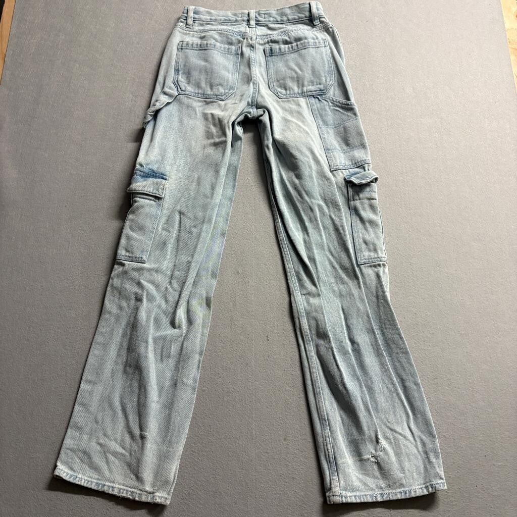 PacSun Cargo Jeans Womens 24 Light Wash Blue Cotton High Rise Wide Leg Utility