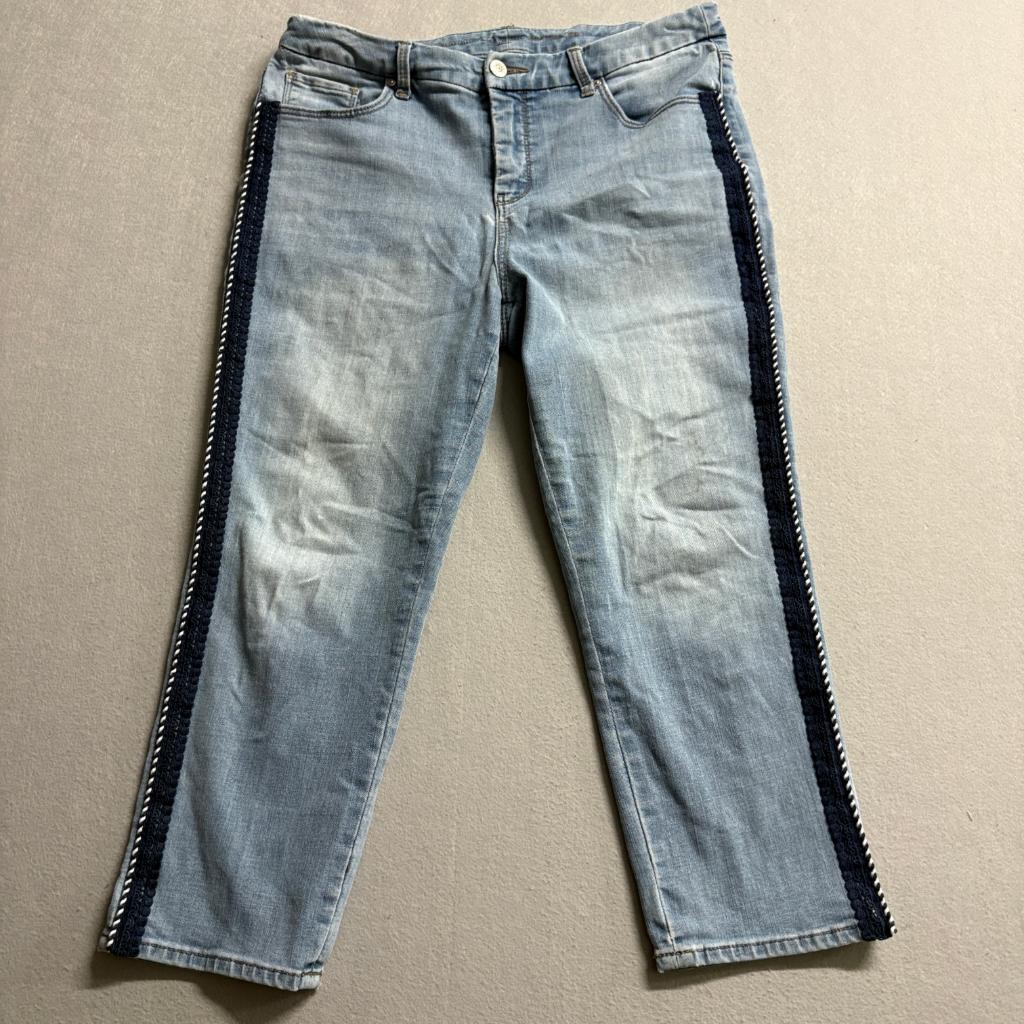 Chicos So Slimming Girlfriend Slim Leg Crop Jeans Womens Blue Denim Side Stripe