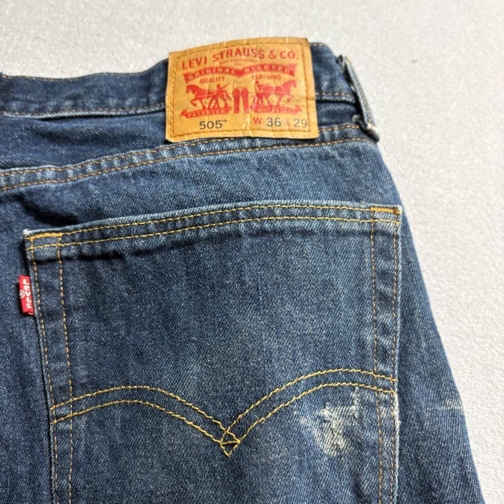 Levis 505 Regular Fit Distressed Jeans Mens 36x29 Blue Denim Heavy Destroyed
