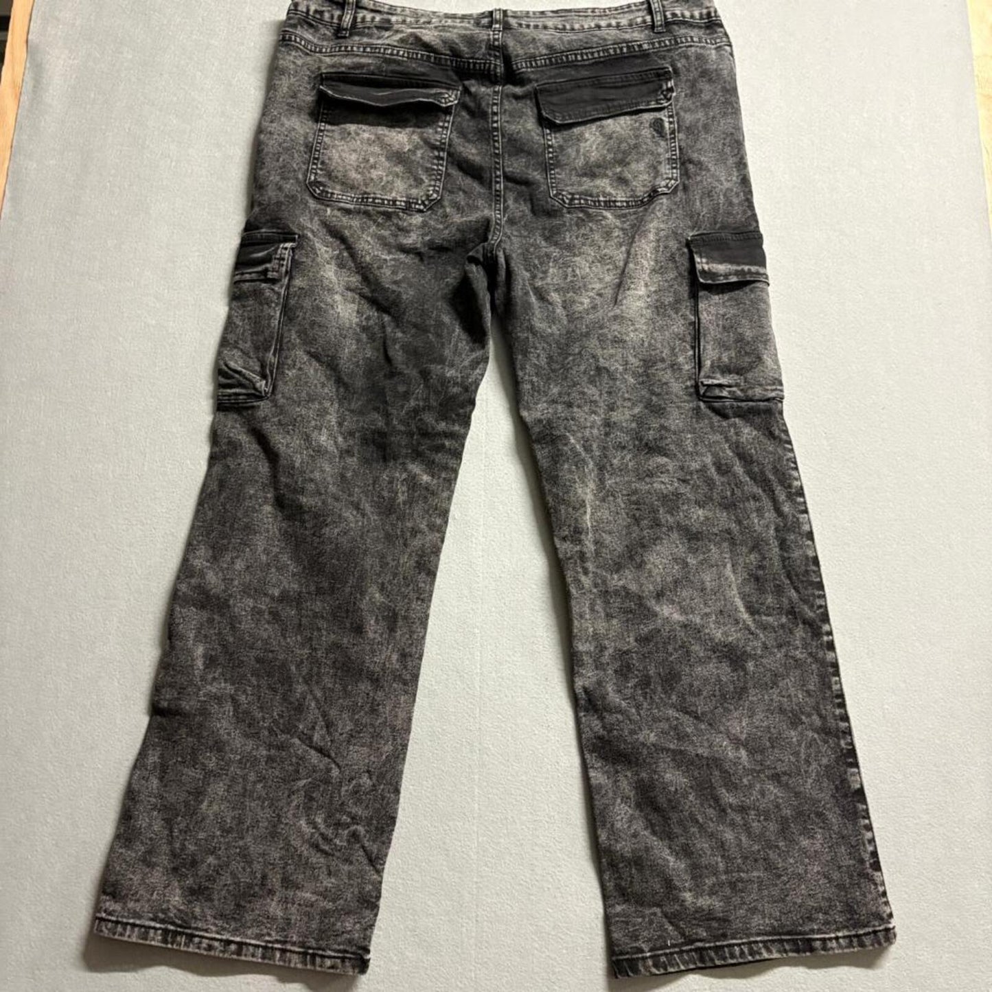 VIP Jeans Womens Plus Size 21/22 Black Acid Wash Cargo Jeans Wide Leg Stretch
