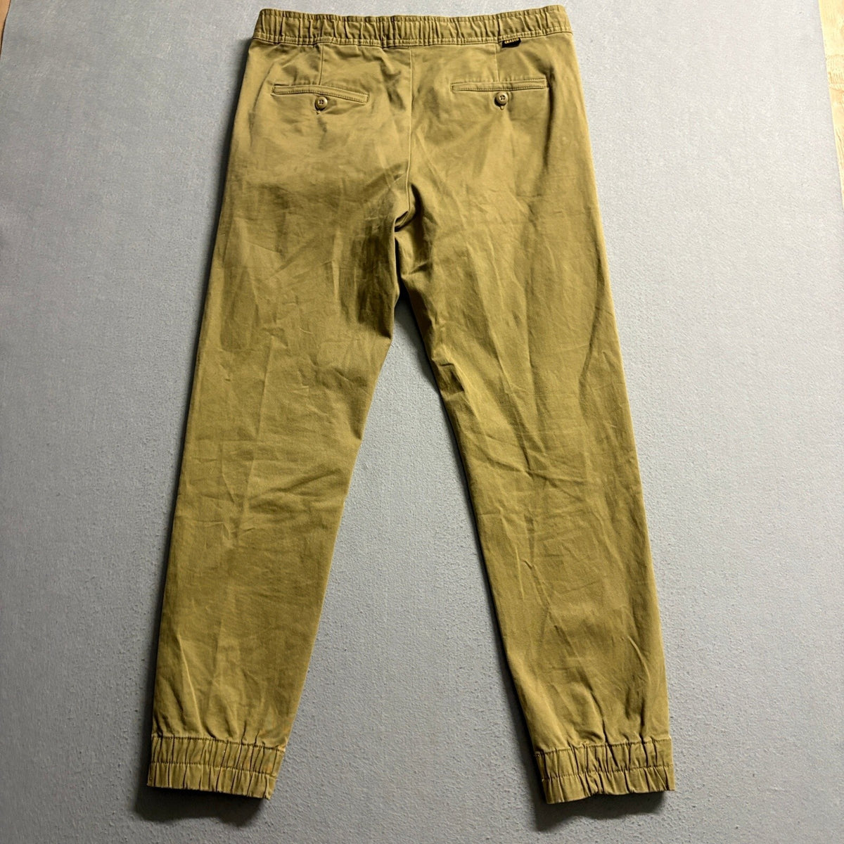 H&M LOGG Mens Small Beige Khaki Jogger Pants Slim Fit Stretch Elastic Waist Cuff