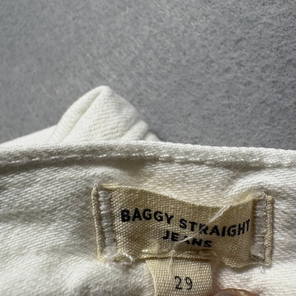 Madewell Baggy Straight Jeans Womens 29 White Cotton Denim Pleated Front Pants