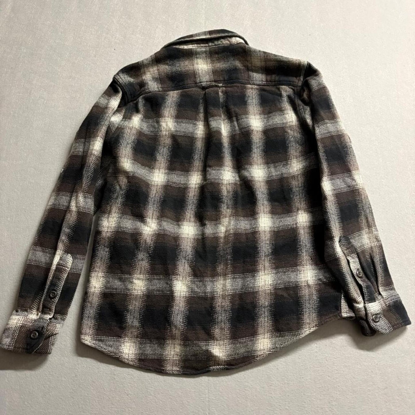 Orvis Flannel Shirt Mens Medium Brown Black Plaid Heavyweight Cotton Button Up