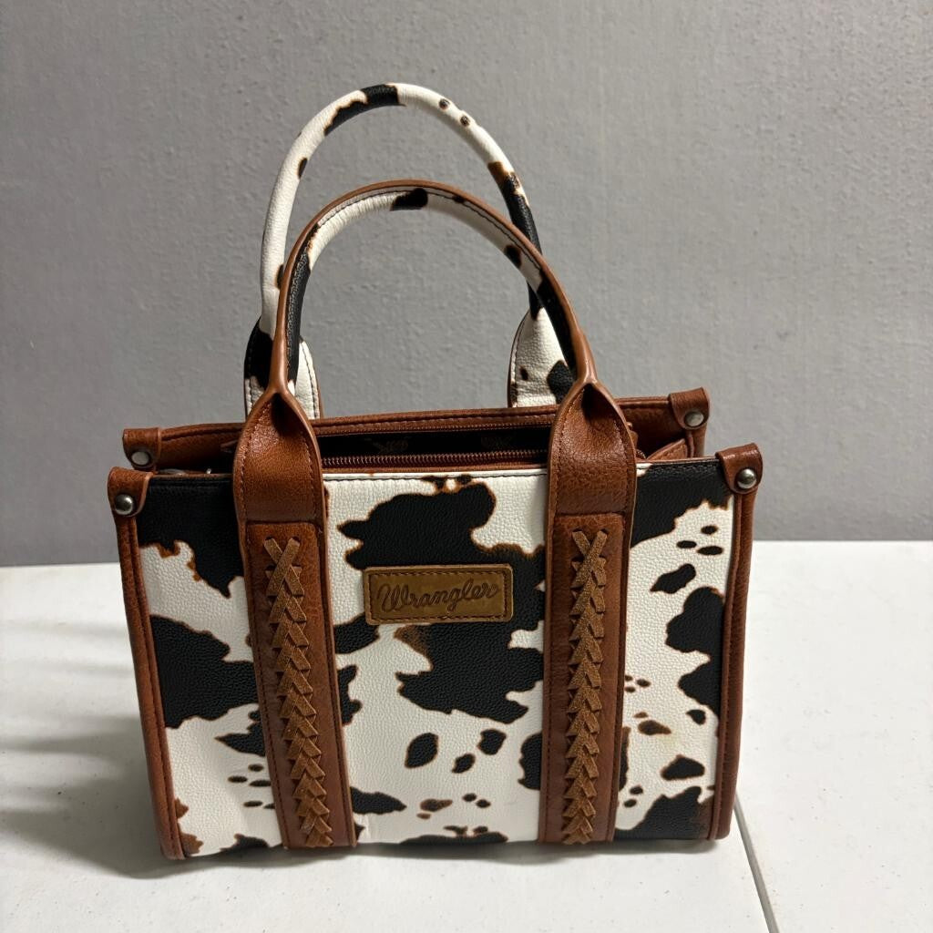 Wrangler Cow Print Mini Tote Bag Womens Brown Faux Leather Crossbody Satchel