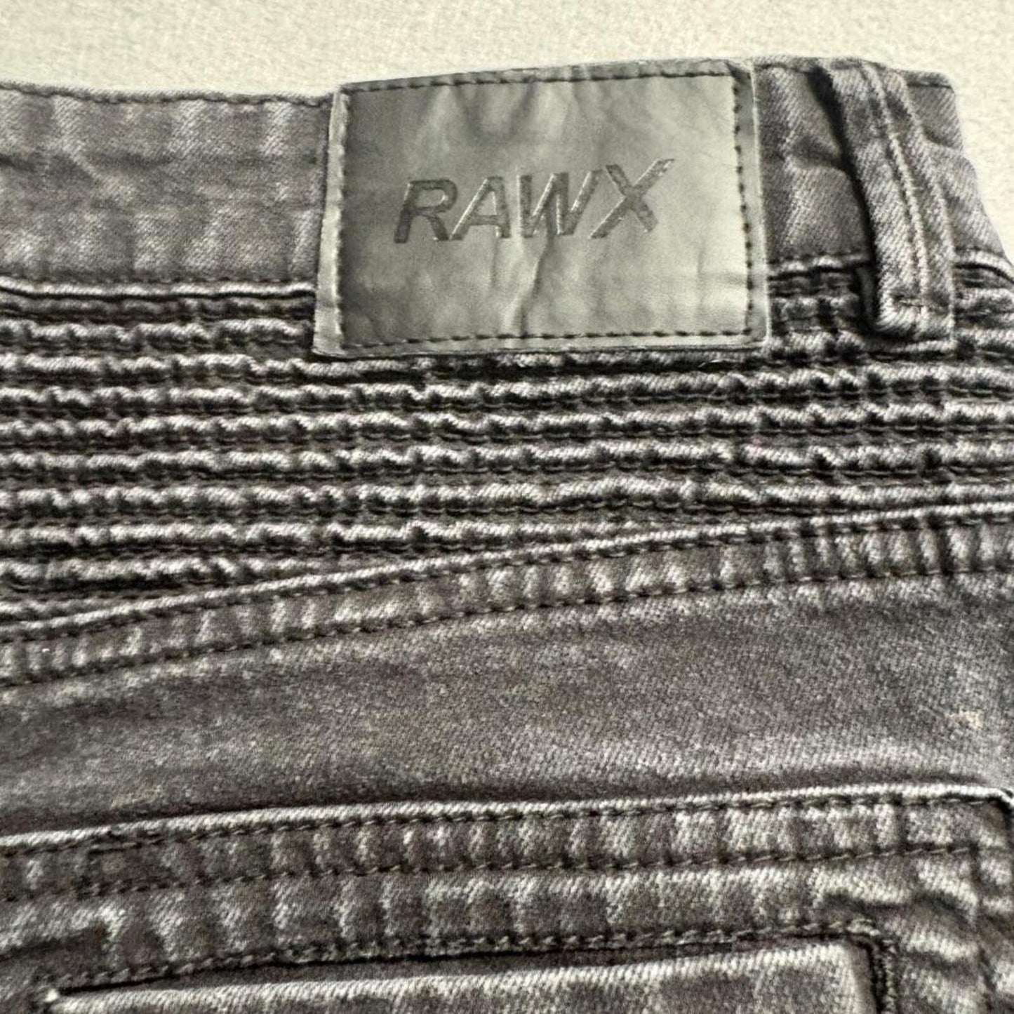 Raw X Moto Jeans Mens 34x30 Black Denim Biker Ribbed Panel Stretch Slim Fit