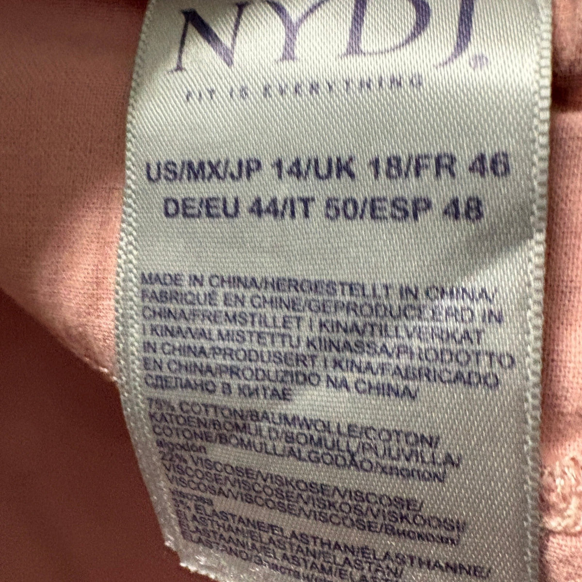 NYDJ Marilyn Straight Jeans Womens Size 14 Pink Lift Tuck Stretch Denim Pants